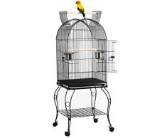 Yaheetech Cage à Oiseau avec Toit Ouvert Volière sur roulettes pour Canaries Perroquet Perruches et Calopsitte 59 x 59 x 150 cm Noir