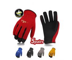 Vgo 5 Paires Gants de Travail et de Jardinage en Cuir Synthétique, de Chauffeurs et de Manutention, Multifonction(10/XL, Noir&Bleu&Jaune&Rouge&Blanc, AL8736)