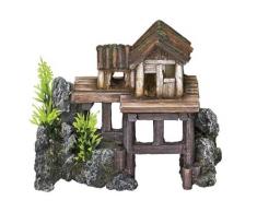 Nobby - Décoration pour aquarium - Avec plantes - Maison en bois - 15,5 x 8 x 12 cm