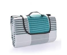 EKKONG 200 x 200 cm Pique-Nique Couverture Tapis de Pique-Nique, imperméable Pliable Portable pour Camping Jardin, avec des Sangles (Bleu&Gris)