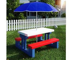 Deuba Salon de Jardin pour Enfants Table et bancs Ensemble de Jardin Bords arrondis avec Parasol Jeux Enfants intérieur extérieur transportable