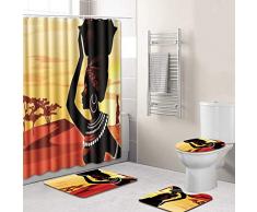 LanLan 4pcs / Set élégant Femmes africaines série modèle Bain Ensemble Rideau de Douche antidérapant Toilette Tapis Couverture Tapis de Bain Four-Piece Set Fzn0021