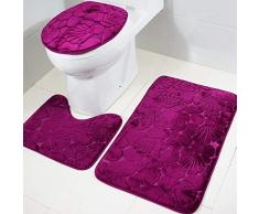 Tapis de sol pour salle de bains Set 3 PCS motif de flanelle en 3D ultra doux pour salle de bain Tapis de bain antidérapant pour salle de bains Tapis + couvercle Couvercle de toilette + Tapis de bain