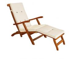 Detex® Coussin de transat | Lanières de Maintien à 8 Boutons - en Lin - Crème | Coussins Chaise Longue Bain de Soleil