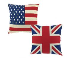 Luxbon Lot de 2 pièces Housses de Coussin Coton Lin Taie doreiller Durable Drapeau Américain Les Etoiles Drapeau du Royaume-Uni lUnion Jack 45x45 cm
