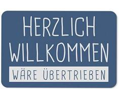 Paillasson humoristique avec inscription en allemand « Herzlich Willkommen ist viel viel viel viel - Paillasson de porte humoristique - Cadeau, Couleur : bleu pastel, 40 x 60 cm