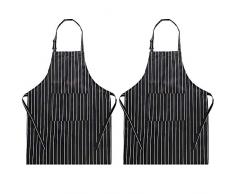 DECARETA 2Pcs Tablier de Cuisine, Tablier Chef Professionnel Imperméables avec 2 Poches Sangle Ajustable Tablier Barbecue pour Femmes Hommes, Cuisine, Restaurant, Café (Rayures Noir et Blanc)