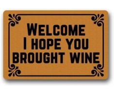 Covder52 Fandim Fly Welcome! I Hope You Brought Wine Paillasson humoristique personnalisable et durable lavable en machine 15,7 x 23,6 cm