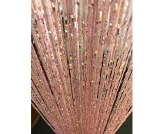 HYSENM Lot de 2 Rideaux Fils Paillette 100x200cm Draperie Frange Décoration Elégance Fenêtre Porte Anniversaire Mariage Fête Hôtel Rose