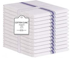 Clinique du coton Lot de 12 Torchons de cuisine Absorbant, 100 % Coton Serviettes de cuisine qualité professionnelle, Lavable en machine, 40 x 66 cm Bleu Blanc