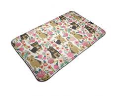 YAGEAD Tapis de Bain antidérapant paillasson Yorkshire Terrier Cute Florals, Tapis dentrée/dextérieur Tapis 40x60cm