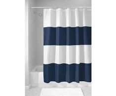 mDesign Rideau de Douche avec Motif à Rayures – Rideau Baignoire avec Taille idéale 183 cm x 183 cm – Rideau Salle de Bain Durable – Bleu Navy/Blanc