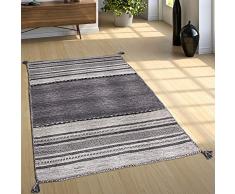 Paco Home Tapis De Créateur Tapis Tissé Kilim Tissé Main 100 % Coton Moderne À Motifs Gris, Dimension:200x290 cm