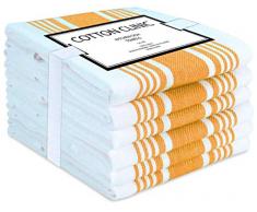 Lot de 6 torchons à rayures en coton clinique - Avec boucle de suspension pratique, torchons épais, torchons de bar absorbants et torchons de cuisine - Jaune blanc