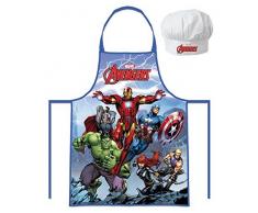 Marvel Avengers - Hulk, Catp.America, Thor, Iron Man (102050) Enfants Jeu de Chef Cuisinier Tablier de cuisine et Toque de chef, 2 pièces