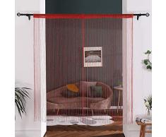 MIULEE Lot de 2 Rideaux de Fils en Polyester Rideaux Anti Moustique de Chaîne Lignes Séparation Décoratif Fênetre pour Chambre Salon Porte Toilettes Bureau Rouge 95x200 cm
