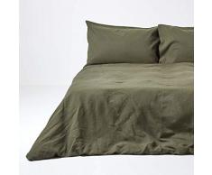 HOMESCAPES Parure de lit Housse de Couette et taies doreiller en Lin lavé Vert – 200 x 200 cm
