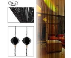 Rideau De Porte Coloré Perles Brillantes - 100 X 200 cm Rideau à Cordes Rideau De Fils Pour Porte/FenêTre Anti-Insectes, Ideau De Moustiquaire, Divise-PièCe, Mariage De NoëL (2 Pack Black)