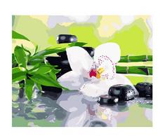 Chen Hao International Sales Store Les Enfants Peinture par numéros Bricolage Vert Bambou avec lys Blanc Fleur Toile décoration de Mariage Art Photo Cadeau-1