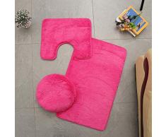 Homieco Tapis de Salle de Bains Couleur Pure 3Pcs Bath Mat Antidérapant Doux et Absorbant Tapis & Couvercle Toilette Couvercle Set Lavable, Rose