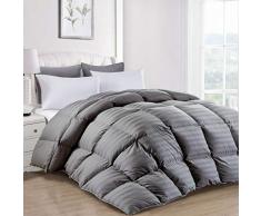 MoSurprise Couette Naturelle en Duvet Garnissage 100% Duvet doie Blanc Couette 4 Saisons Anti-Acariens Rayures Grises 10.5 tog 135x 200 cm