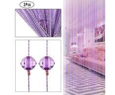 Rideau De Porte Coloré Perles Brillantes - 100 X 200 cm Rideau à Cordes Rideau De Fils Pour Porte/FenêTre Anti-Insectes, Ideau De Moustiquaire, Divise-PièCe, Mariage De NoëL (2 Pack Purple)
