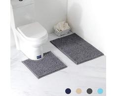 Arkmiido Ensemble Tapis de Bain/Carpettes de Toilette 2 Pièces, Tapis WC Antidérapant Doux Absorbant Epais en Chenille pour la Salle de Bain/WC,Lavable en Machine