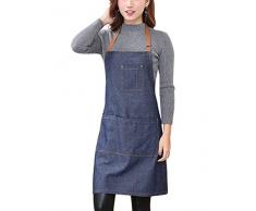 Aivtalk - Femme Tablier Longue en Denim Licou Réglable Tablier en Jeans pour Cuisine Restaurant Café 71 * 65cm