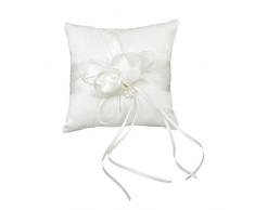 Vorcool Coussin pour alliance de mariage 15 x 15 cm, boutons en fausses perles, blanc