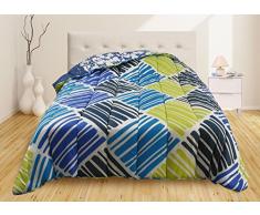 Couette imprimée microfibre 220x240 Réversible - 450 grs/m2 Turquoise et anis Arthur