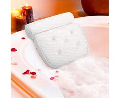 Essort Oreiller de Baignoir Ergonomique 4D Coussin de Bain avec Ventouses Antidérapant pour Jacuzzi, Bain à Remous, Accueil Spa, Soutien pour la Tête et Le Cou, 37x38x10cm Blanc