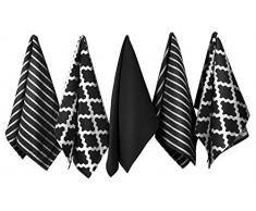Penguin Home Lot de 5 torchons Couleur Noire, Coton, Paquet