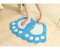 ParaCity Tapis de bain antidérapant Motif grands pieds Pour salle de bain, douche Absorbant, bleu, 48*67CM