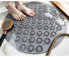PVC Tapis de Bain de Massage Rond Tapis Douche Antidérapant Tapis de Salle de Bain Antibactérien Tapis de Douche Lavable en Machine Tapis de Baignoire avec Trous de Drainage et Ventouses,55x55cm,gris