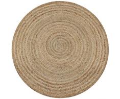 vidaXL Tapis Jute Tressé 90 cm Rond Moquette Carpette à la Main Décor Salon