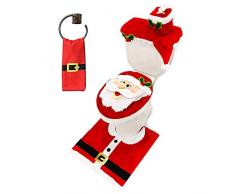 JOYIN Ensemble de Décoration de Salle de Bain Lot de 5 Thème Père Noël ( Couverture de Siège de Toilette, Tapis, Couverture de réservoir, Couvercle de Boîte de Papier Toilette et Santa Towel )