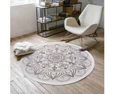 Pauwer Mandala Indien Tapis Rond en Coton avec des Gland,Tapis de Sol en Coton Plat Tissé Main,Classique Rond Traditionnel Moderne de Tapis pour la Chambre,Le Salon