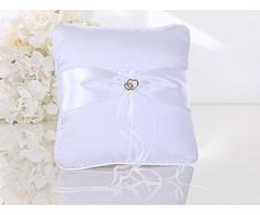 Coussin pour les alliances blanc avec coeur or, 20 x 20 cm