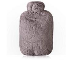 Tomkity Bouillotte Eau Chaude Bouillotte Housse de Peluche Douce Lavable Amovible 2L Capacité (Gris)