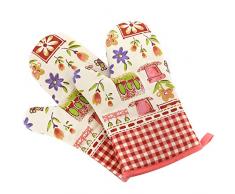 Panegy - 2 PCS Gants de Cuisine Polyester-coton Gants de Four Anti Chaleur pour Barbecue Micro-ondes - Rouge carreau