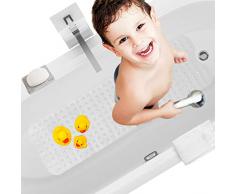 HBselect Tapis de Baignoire de Sécurité Antidérapant Anti moisissures Grain Le du Cuir,Tapis de Douche pour Enfants Anti Glisse,100 × 40 CM,Blanc