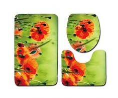 PLYY Tapis de Salle de Bains 3 pièces Set Anti-dérapant piédestal Tapis + Couvercle Couvercle de Toilette + Tapis de Bain (Motif de Fleurs de Couleur), F