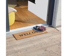 Relaxdays Paillasson Long Fibre de Coco Tapis de Sol Welcome Antidérapant Nature, 1,5 x 75 x 25 cm