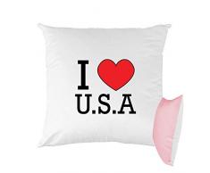 Mygoodprice Coussin Bicolore imprimé 40x40 cm i Love USA Rose