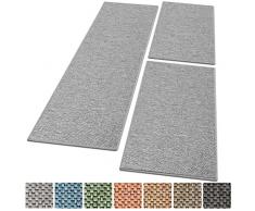 casa pura Descente de lit Lot de 3 Tapis Doux polypropylène Coton | Chambre | 7 Couleurs, 3 Lots au Choix | Sabang - Gris, 67x250cm et 2X 67x140cm