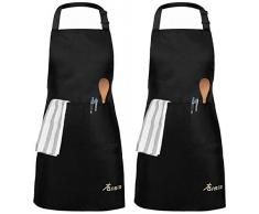 2 Pack Tabliers de Cuisine pour Homme et Femme, Tablier avec 2 Poches Étanche Réglable Tablier Anti Tâches Chef Professionnel Tablier pour Familial Restaurant Barbecue Cuisson Jardinage Coffee House