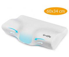 Oreiller Contour en mousse viscoélastique pour dormir (60x34cm), Oreiller cervical pour dormeurs latéraux à labdomen, Oreillers orthopédiques ergonomiques avec couvercle amovible