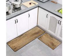 Insun Tapis de Cuisine Antidérapant Tapis Devant Evier Absorbant Tapis Déco Rectangle Paillasson Moderne Lavable Motif Bois Rustique Style 20 50x80+50x180cm
