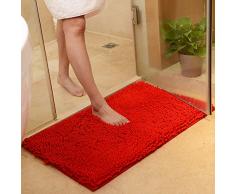 DOTBUY Tapis de Salle de Bain, Chenille Super Absorbant Anti-dérapant Tapis de Bain Confortable Tapis de Salle de Bain Tapis de Douche (40 * 60cm, Rouge)