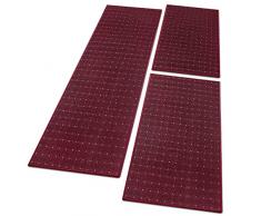 casa pura Descente de lit Chambre Made in Germany | Tapis Poil Court | Lots et Couleurs au Choix | Rapido - Rouge, 66x250cm et 2X 66x140cm